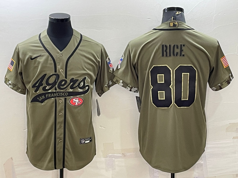 Men's San Francisco 49ers Jerry Rice #80 Olive 2022 Salute To Service Retired Player Limited Jerseys Joint Edition