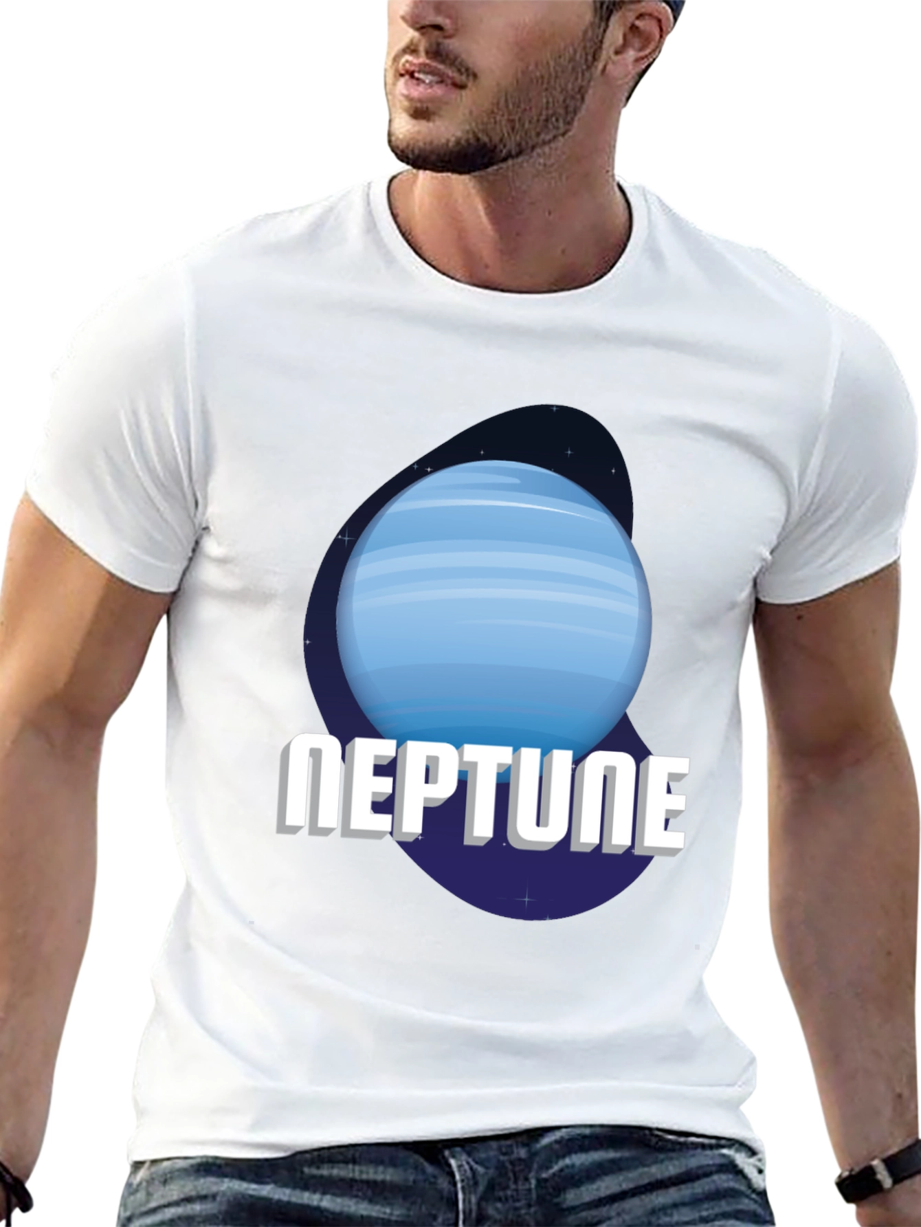 Neptune Planet Graphic Tee - Black Cotton T-Shirt