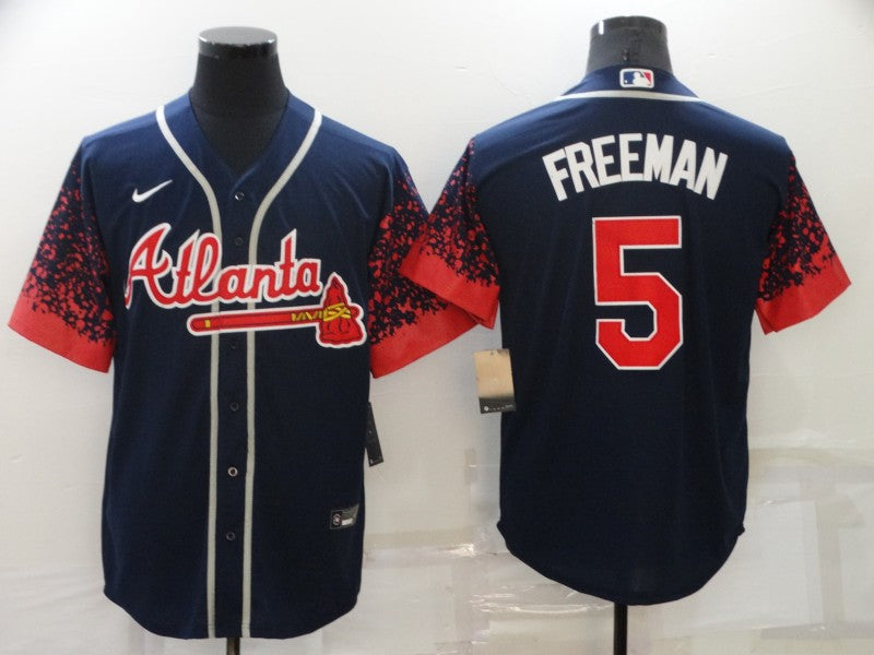 Men's Atlanta Braves Freedie Freeman #5 Navy Stitched Baseball Jerseys