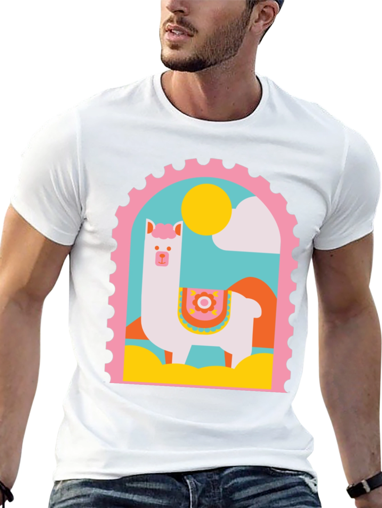 Llama Stamp Graphic Tee - Trendy Casual Top
