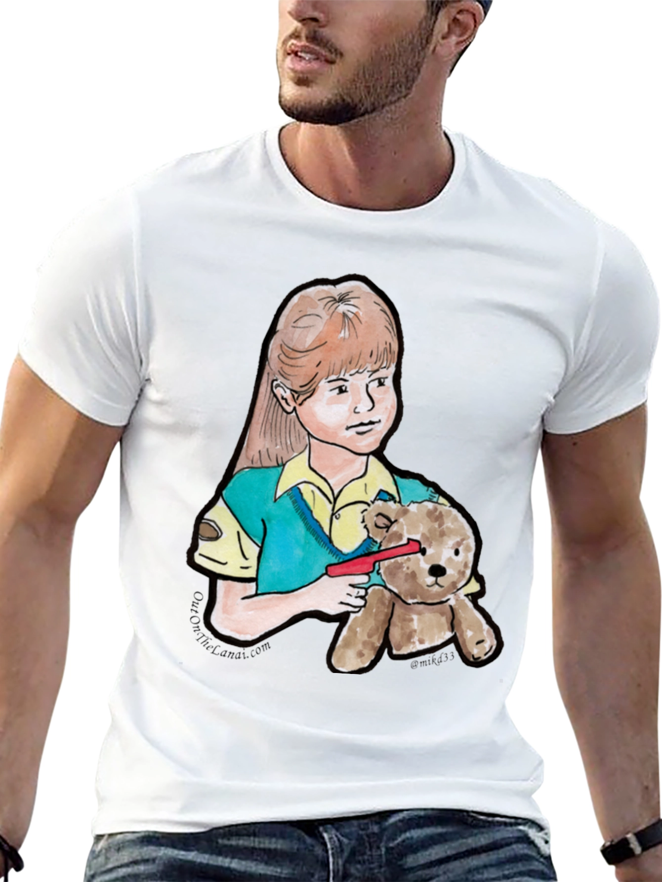 Girl With Teddy Bear Black T-Shirt