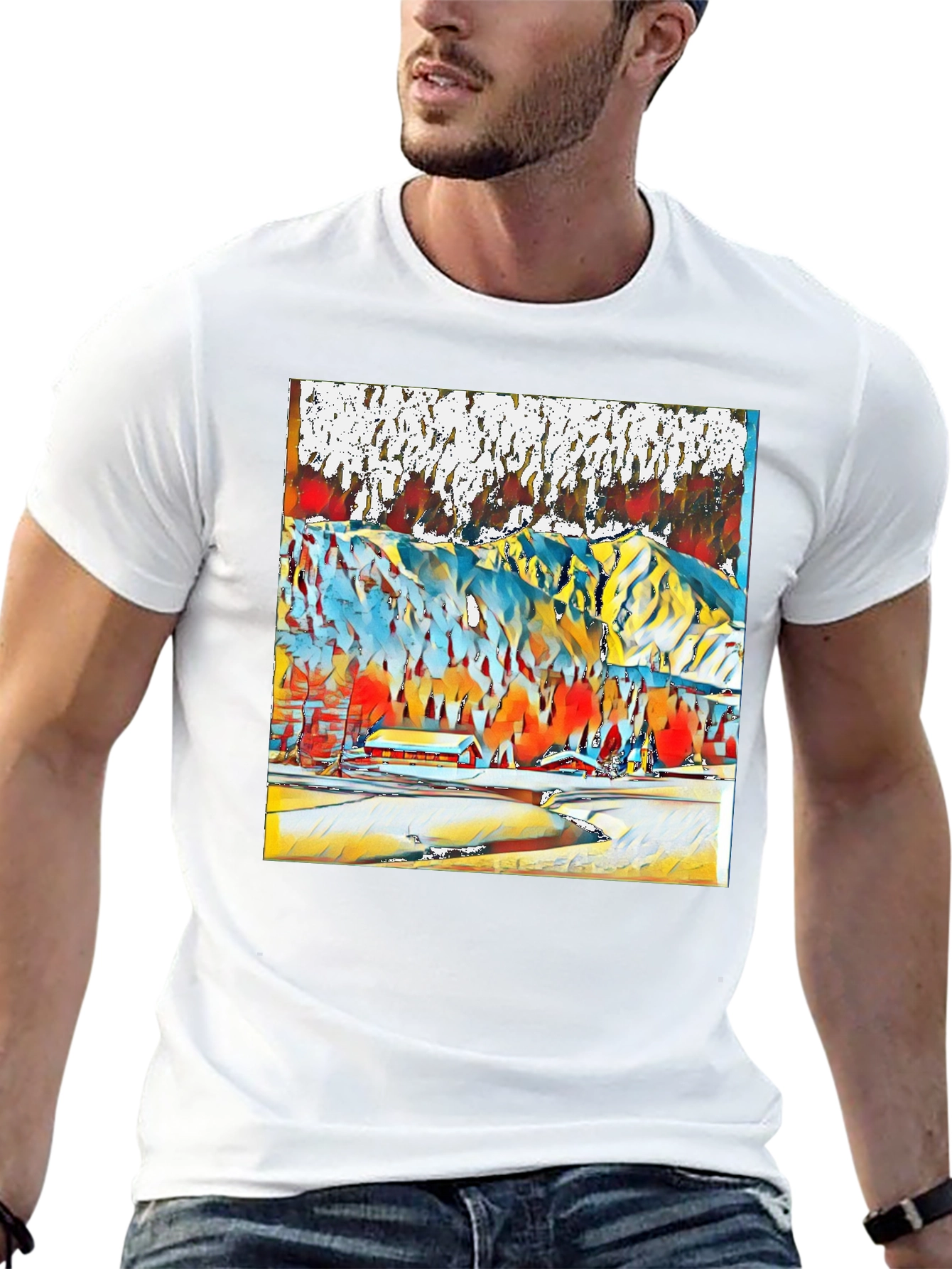 Abstract Winter Mountain Scene T-Shirt