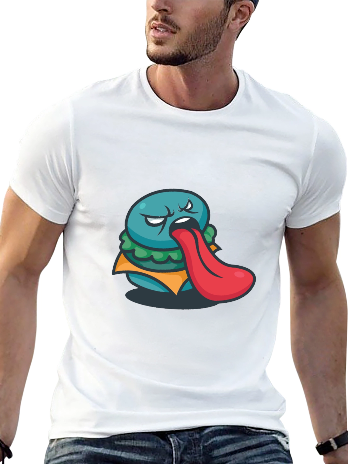 Funny Burger Tongue Graphic Black T-Shirt