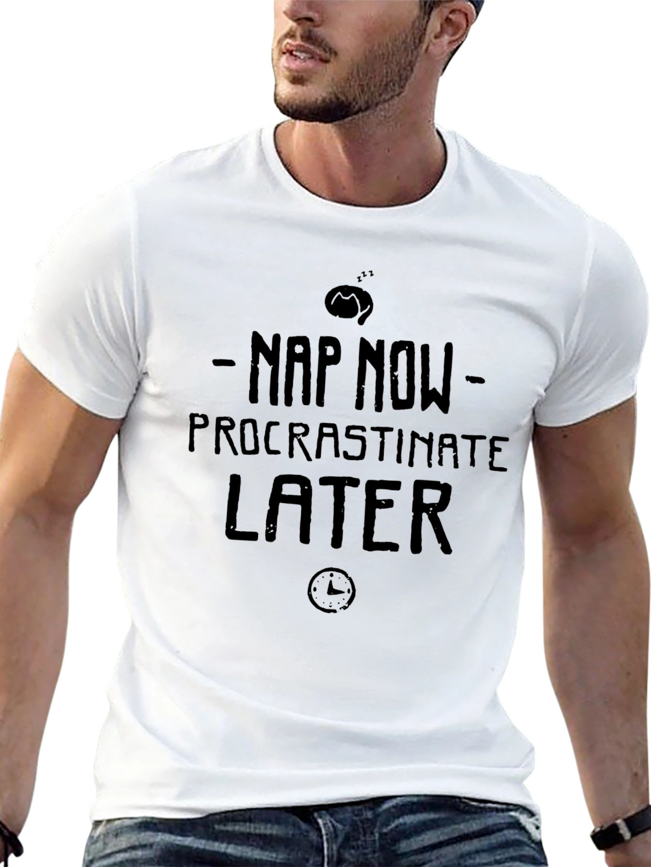 Nap Now Procrastinate Later Black Graphic Tee