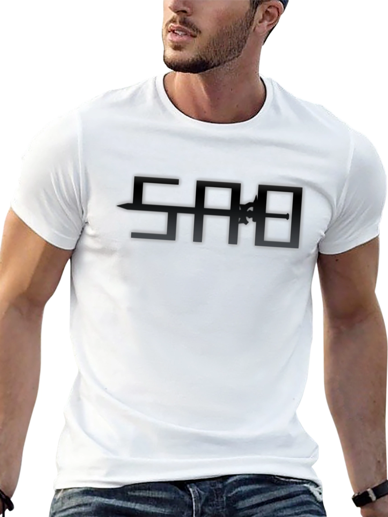 Mens Black Graphic Tee - Futuristic Design