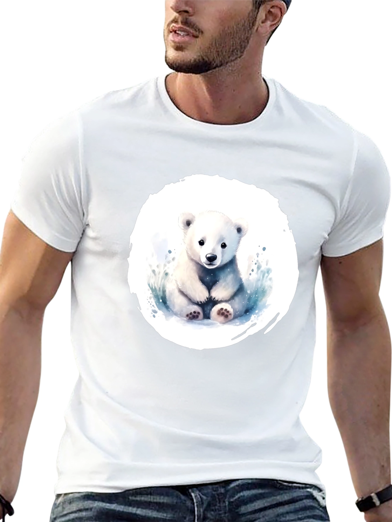 Cute Polar Bear Graphic Tee - Black Cotton Shirt