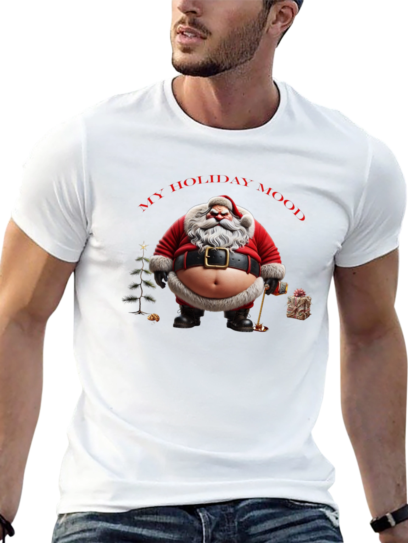 My Holiday Mood Santa T-Shirt - Black Graphic Tee