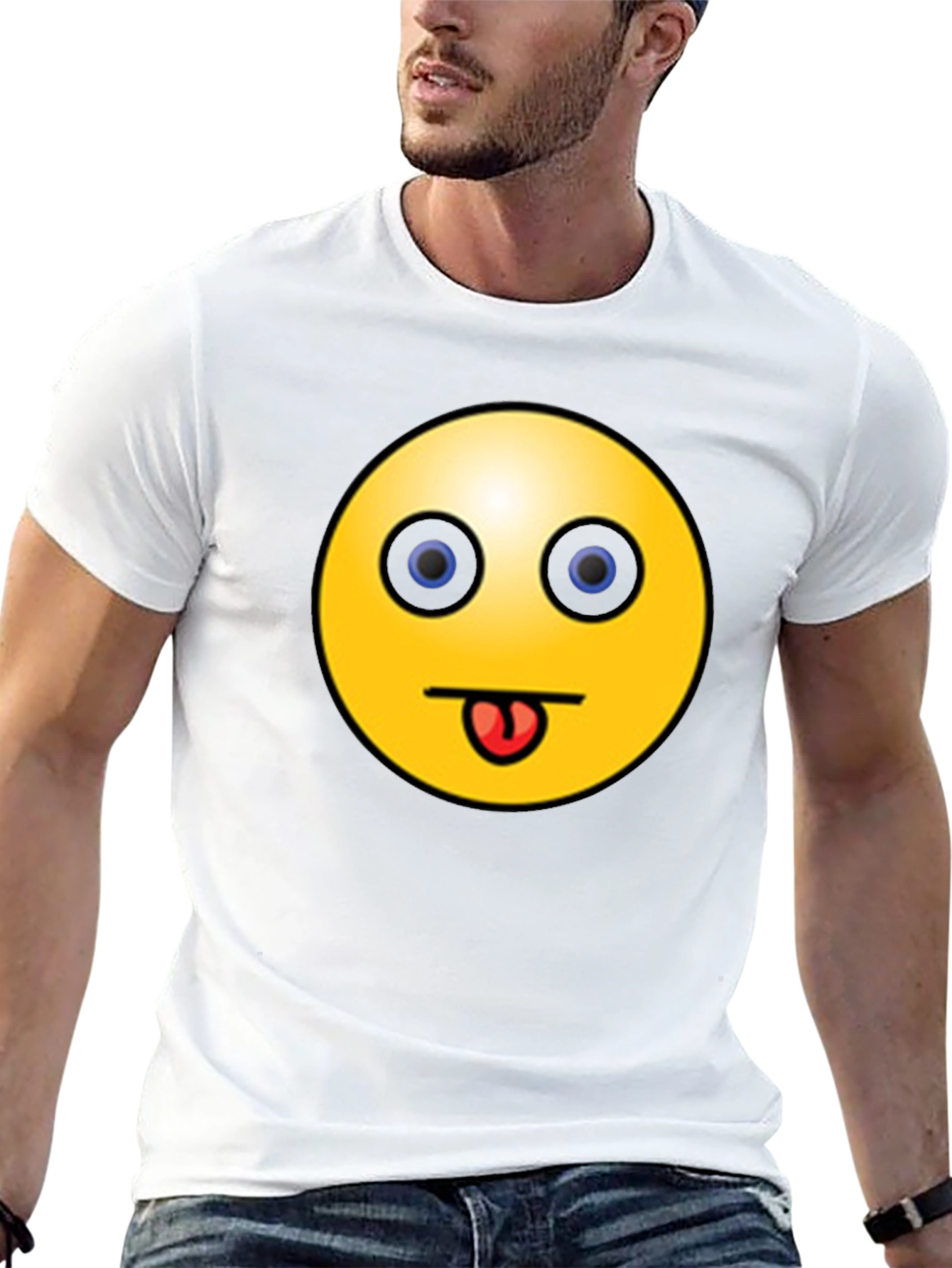 Funny Emoji Graphic Black T-Shirt - Tongue Out Smiley