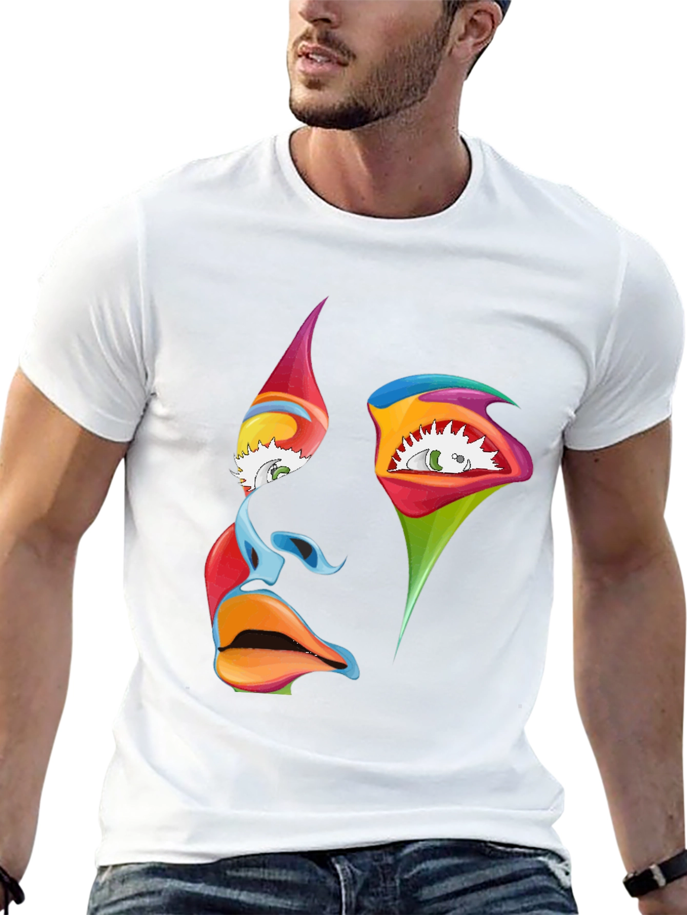 Abstract Face Graphic Black T-Shirt