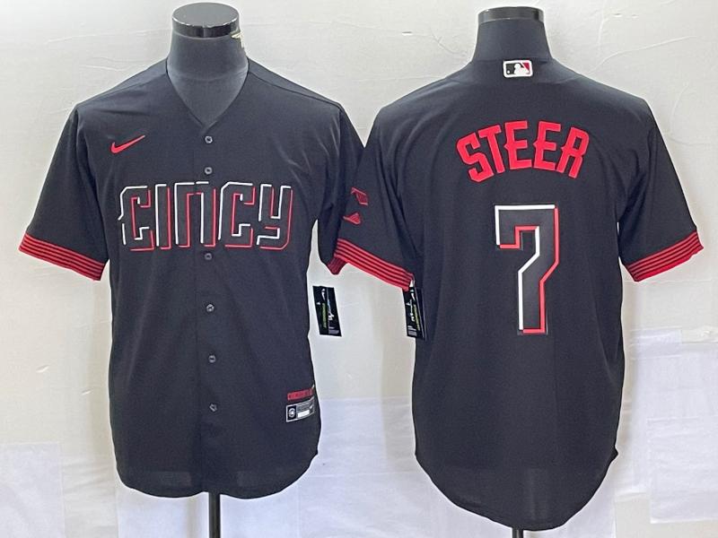 Men's Cincinnati Reds Spencer Steer #7 Black 2023 City Connect Replica Player Jerseys