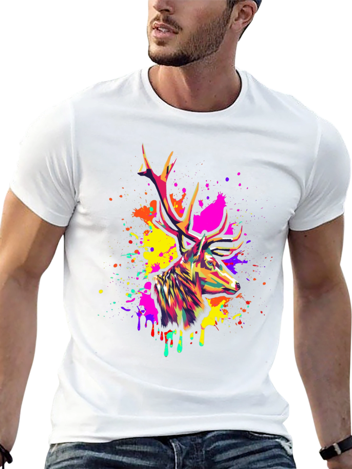 Vibrant Deer Graphic Tee - Mens Black T-Shirt