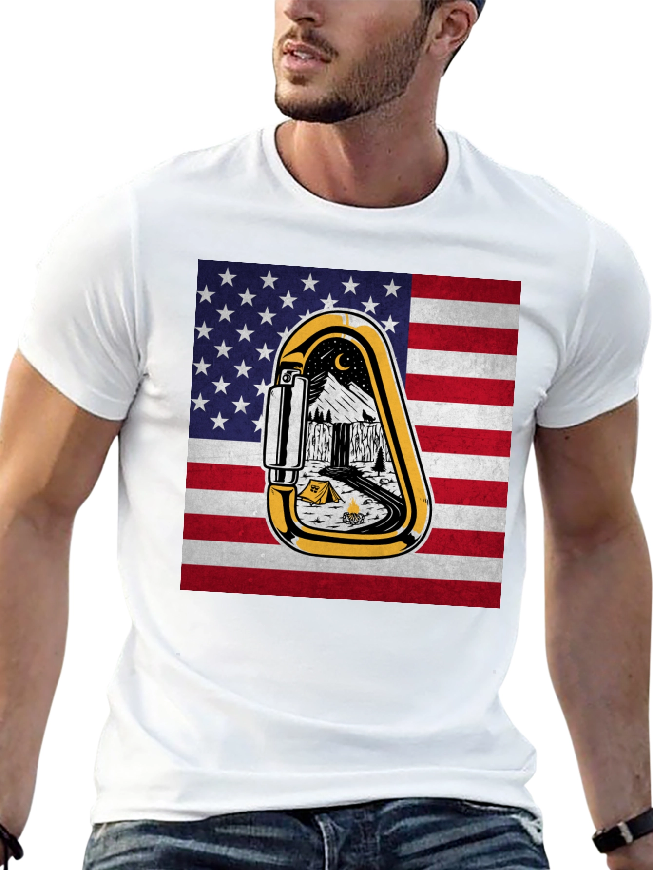 American Flag Camping Carabiner Graphic Tee