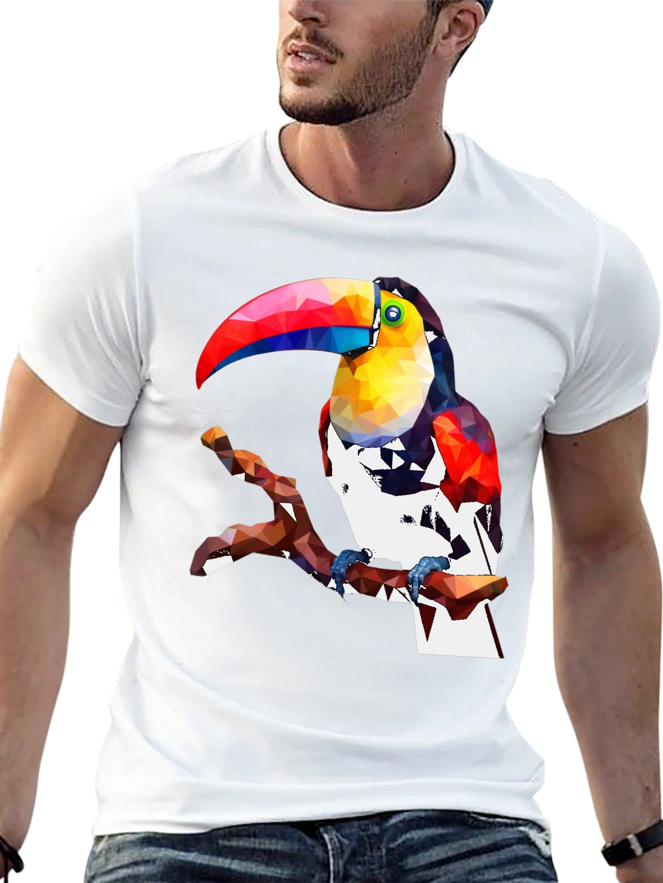 Geometric Toucan Graphic Tee - Stylish Black T-Shirt