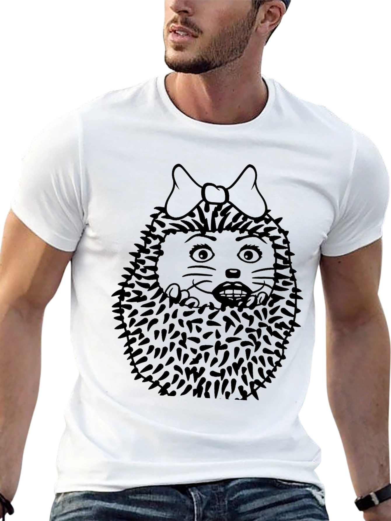 Funny Hedgehog Graphic Black T-Shirt