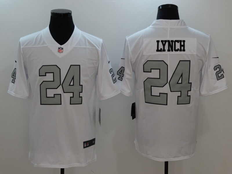 Men's Oakland Raiders Marshawn Lynch Jersey - White-Silver Numbers
