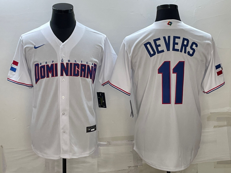Men's 2023 World Baseball Classic #11 Rafael Devers Dominican Republic White Jerseys