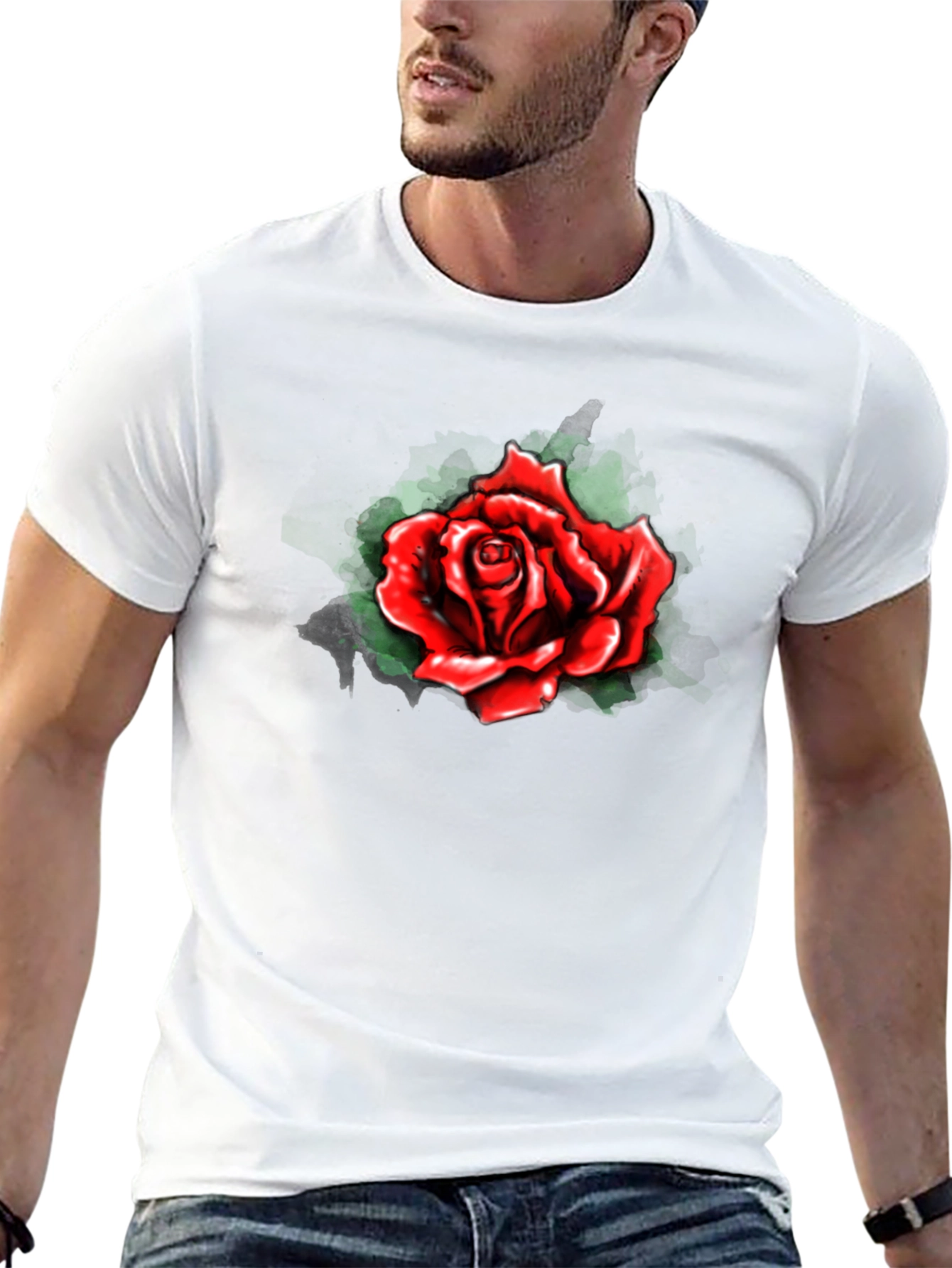 Red Rose Graphic Print Black T-Shirt