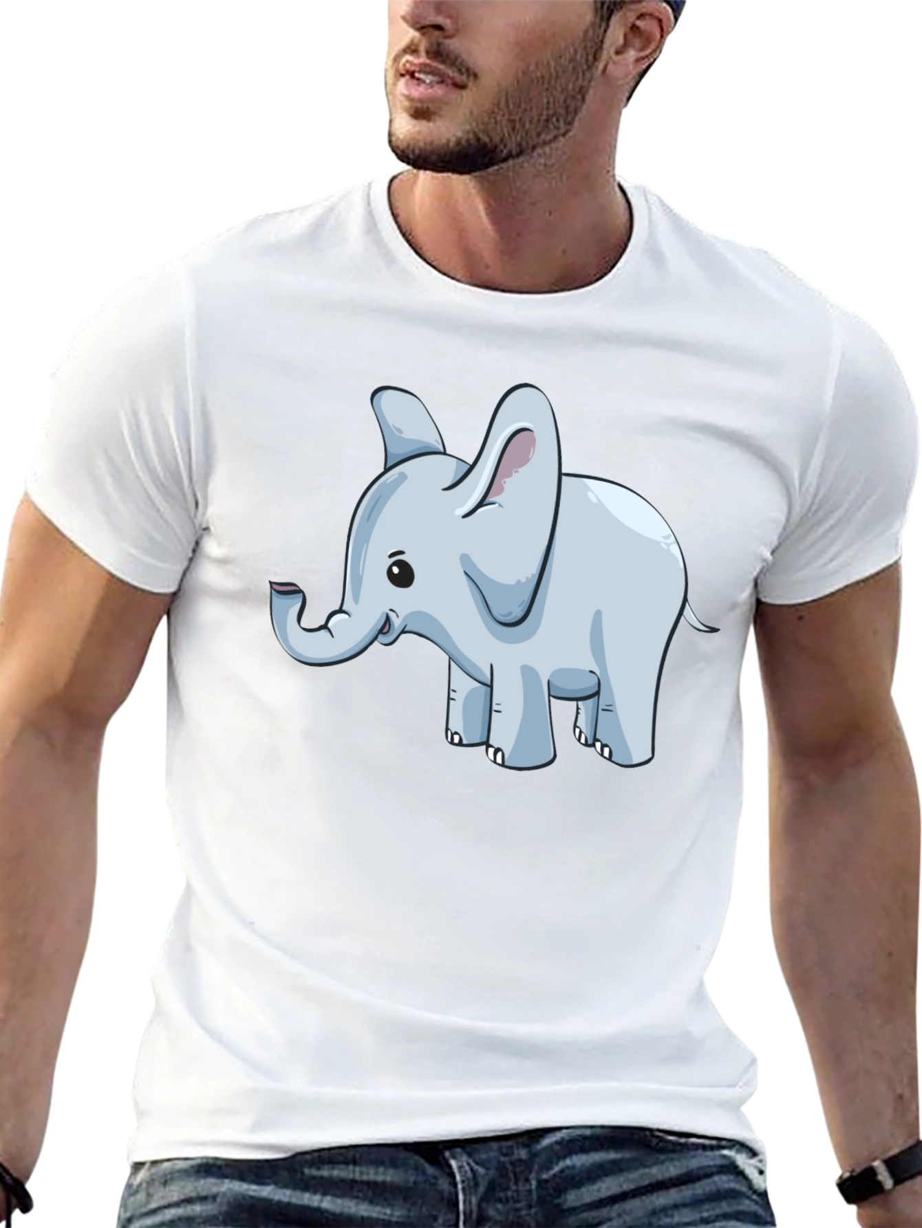 Elephant Cartoon Graphic Tee - Black