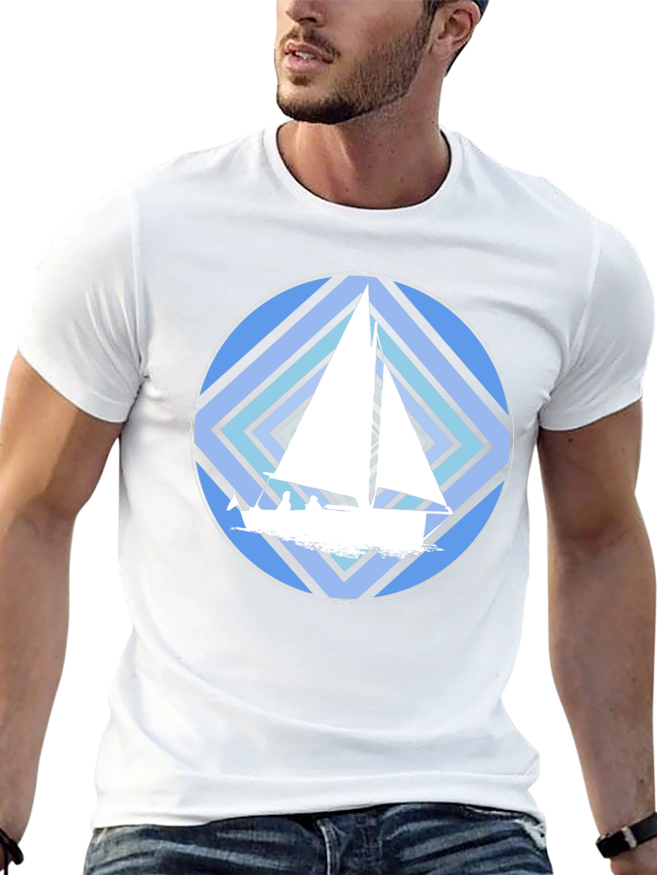 Nautical Sailboat Graphic T-Shirt - Stylish Crew Neck Tee