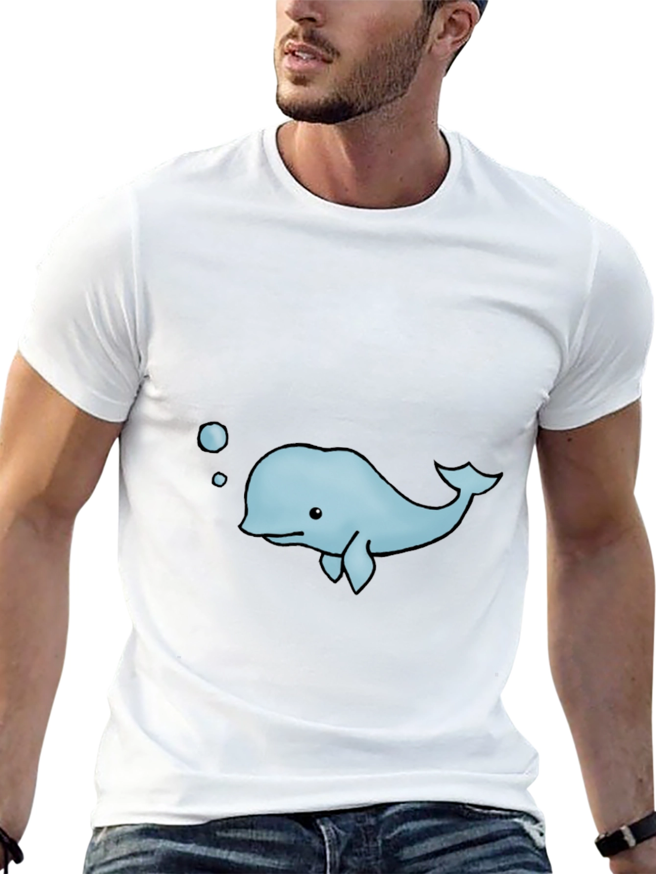 Cute Whale Graphic Tee - Black Cotton Casual T-Shirt