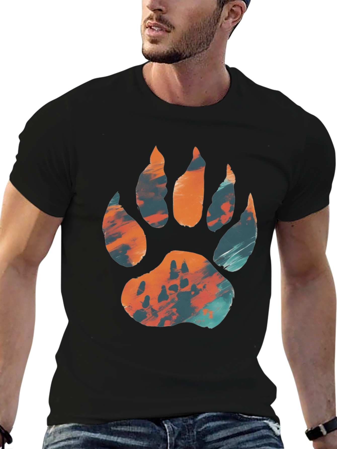 Abstract Paw Print Graphic T-Shirt - Black
