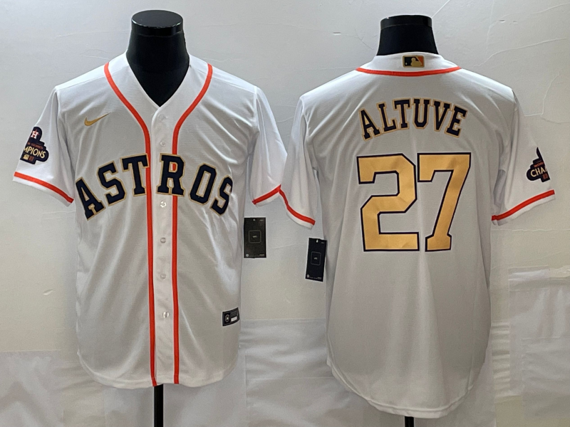 Men's Houston Astros Jose Altuve Nike White/Gold 2023 Gold Collection Replica Player Jerseys