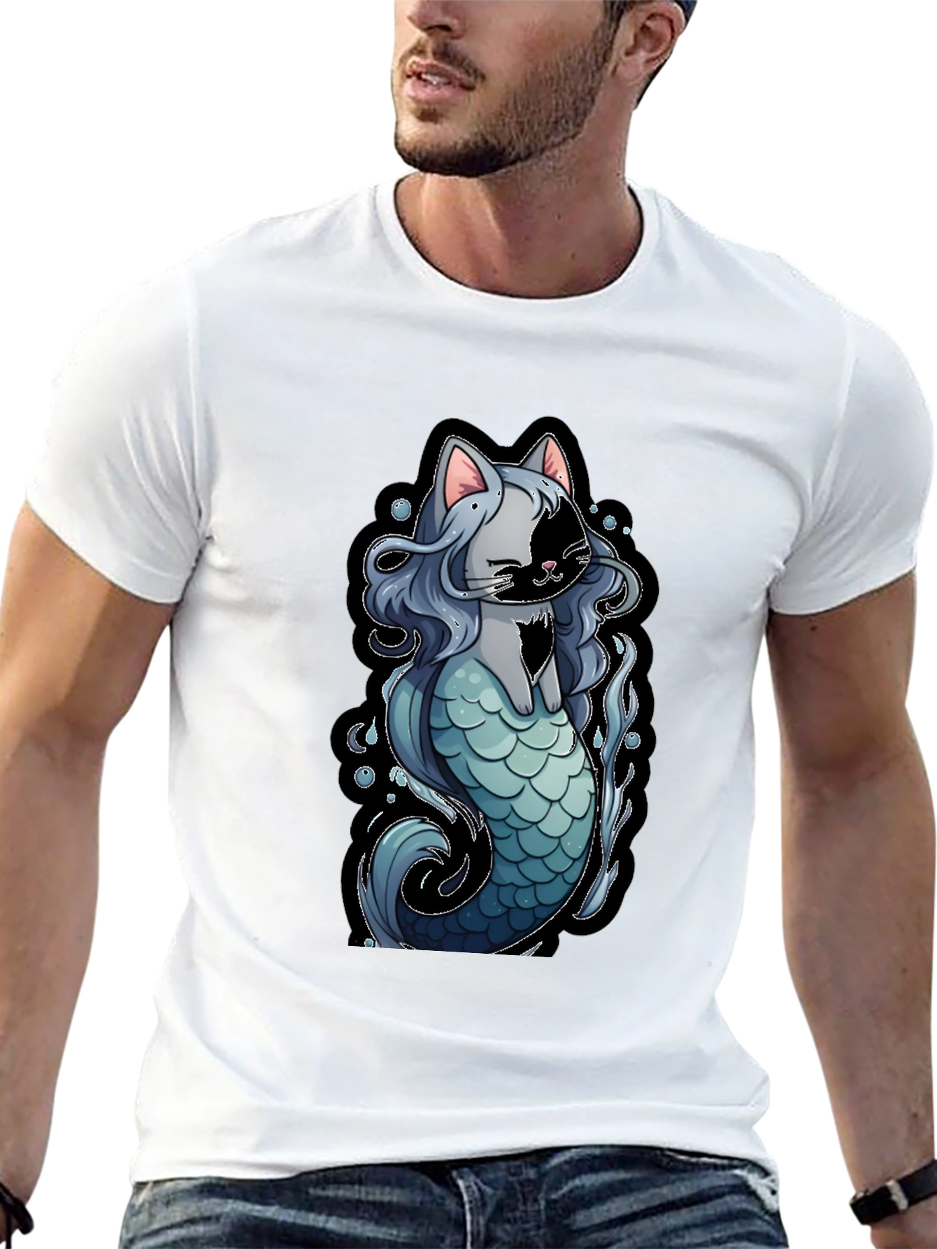Mermaid Cat Graphic T-Shirt - Unique Design