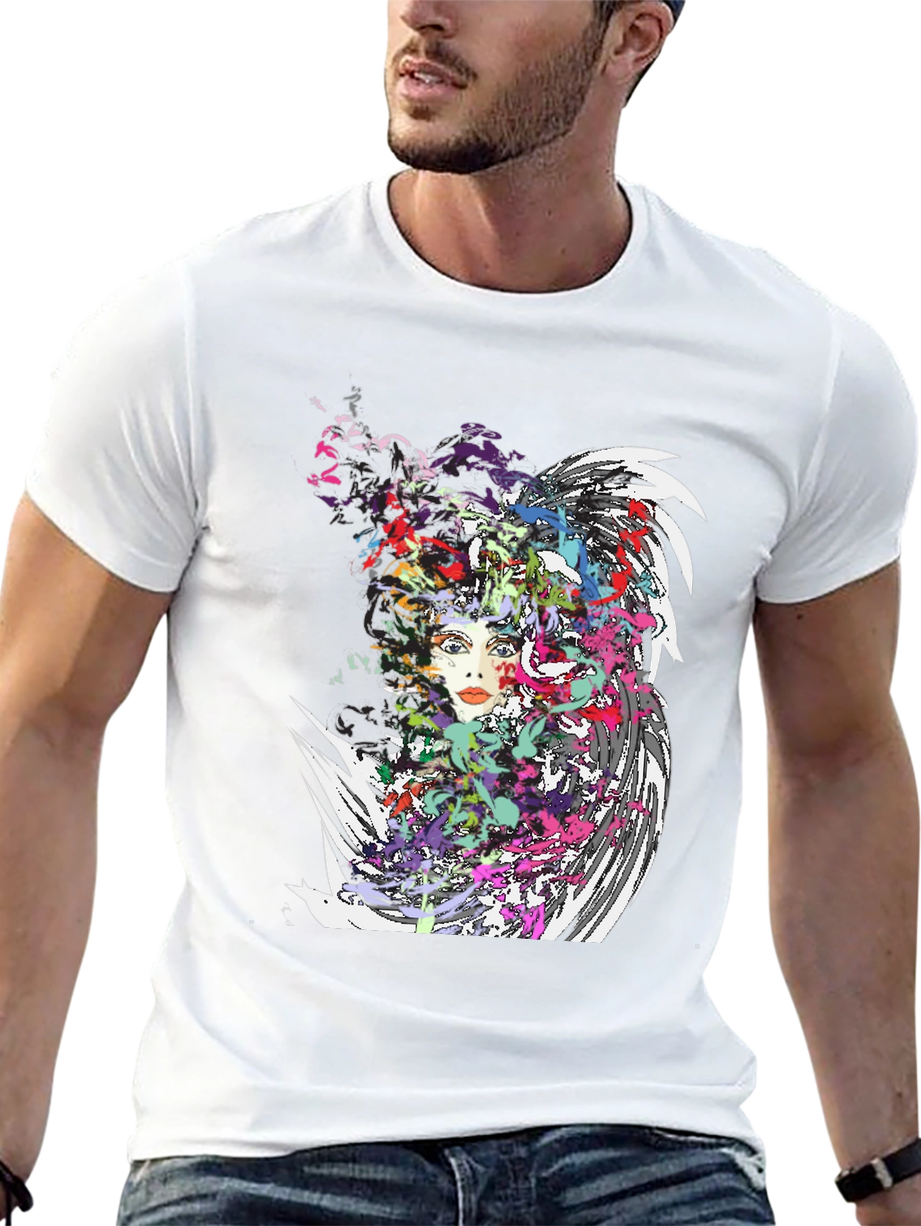 Abstract Art Woman Graphic Print Black T-Shirt