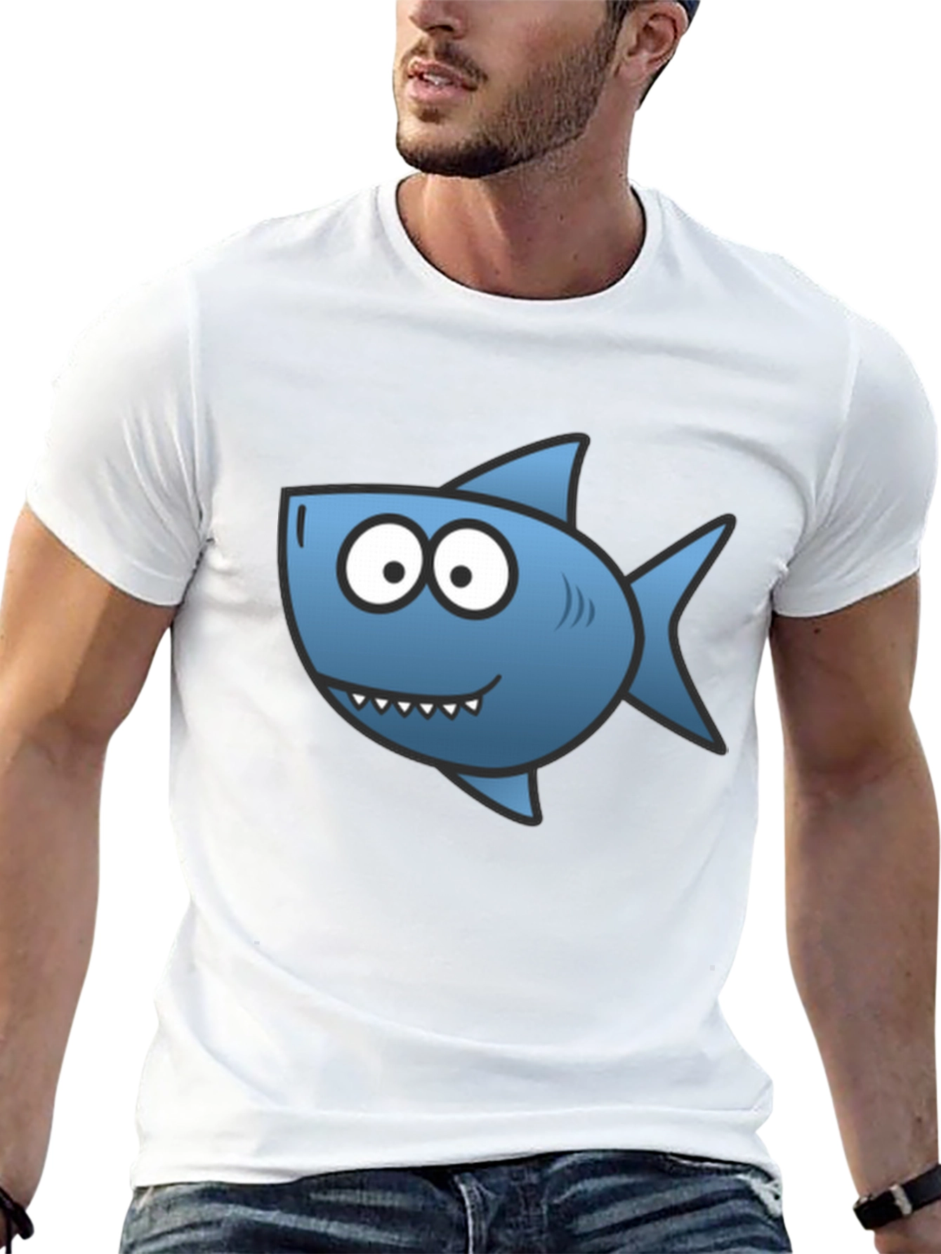 Shark Cartoon T-Shirt - Black Cotton Tee