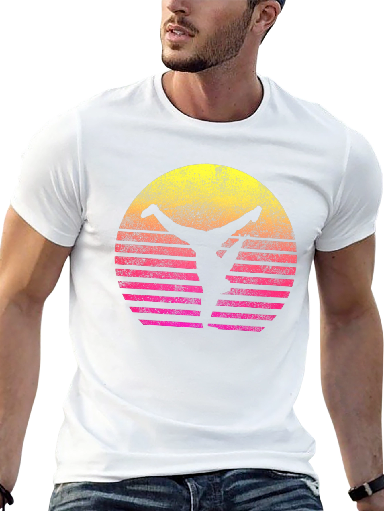 Retro Sunset Yoga T-Shirt - Black