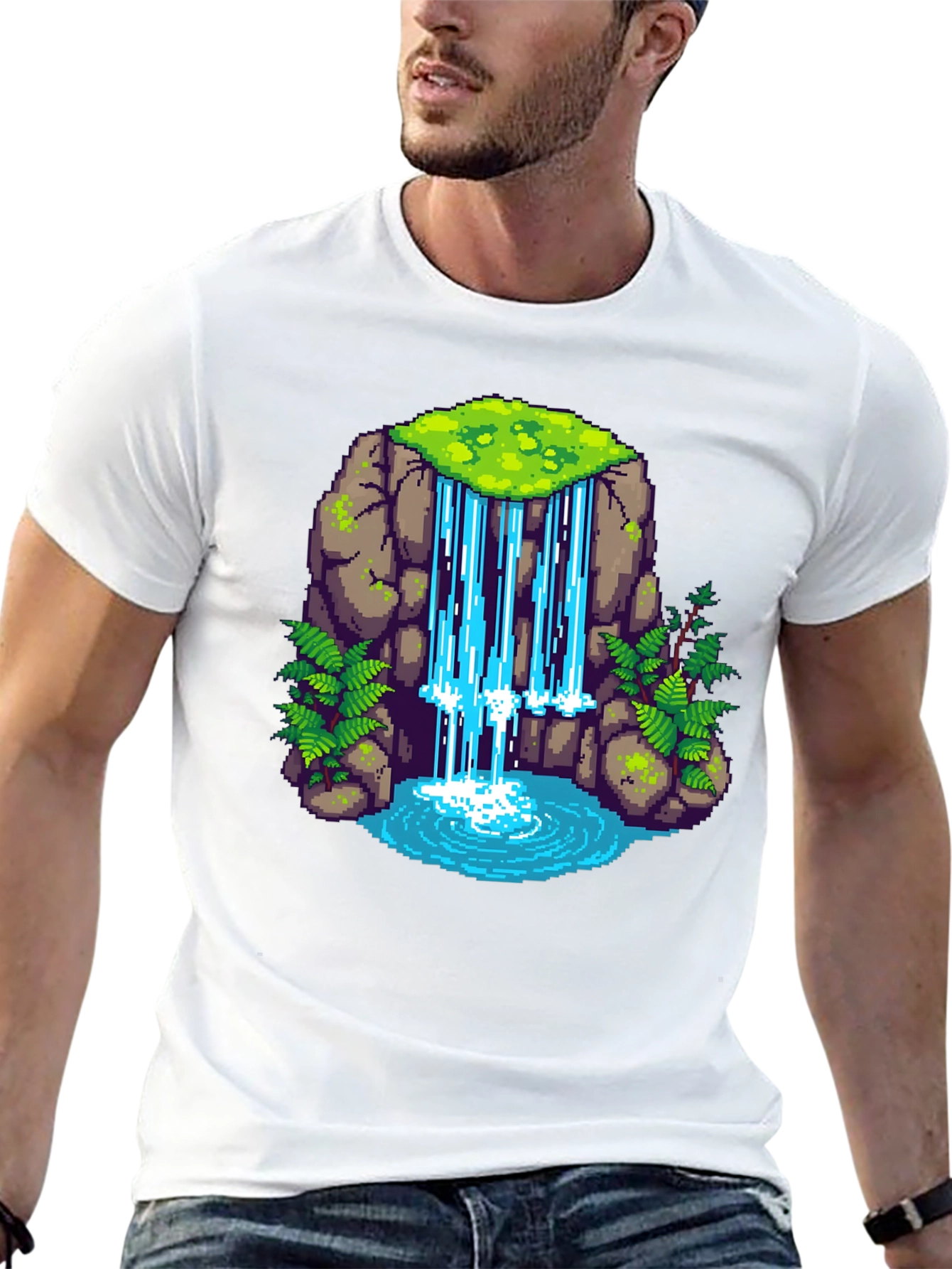 Pixel Waterfall Black T-Shirt
