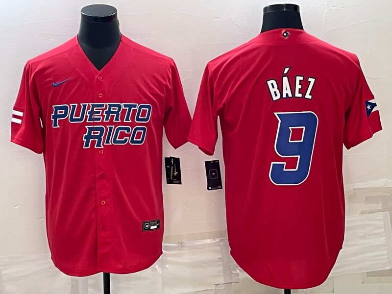 Men's 2023 World Baseball Classic #9 Javier Baez Puerto Rico Red Jerseys