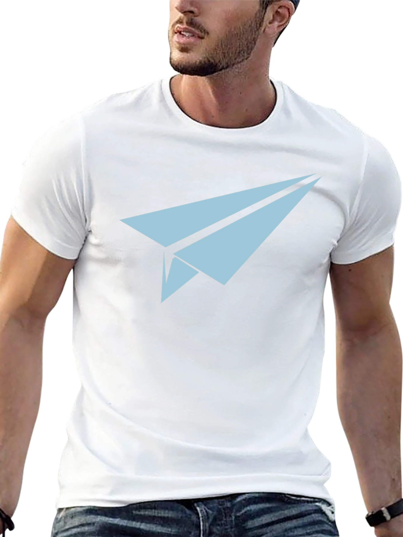 Paper Airplane Graphic Tee - Black Cotton Casual Top