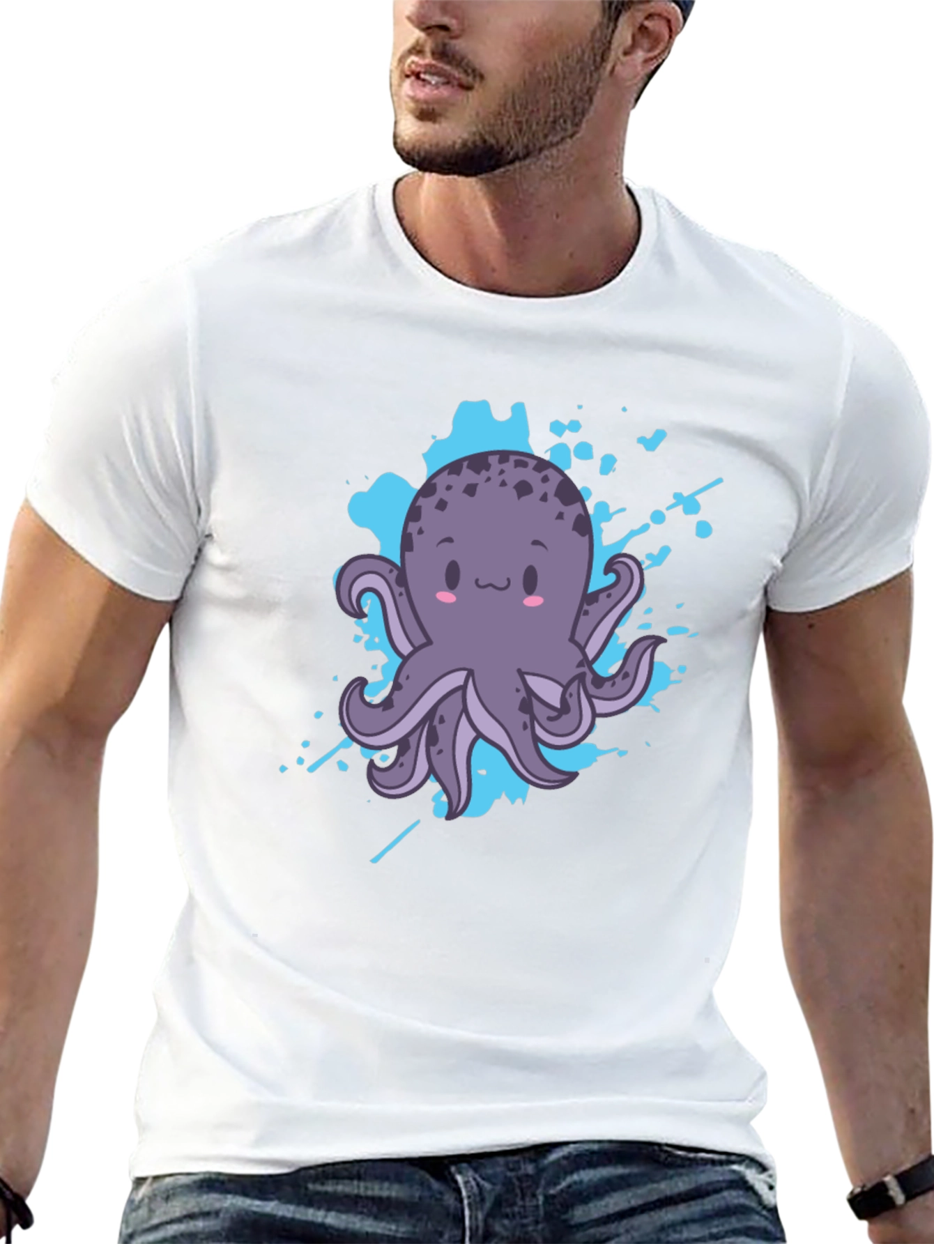 Cute Octopus Graphic Tee - Black Cotton T-Shirt