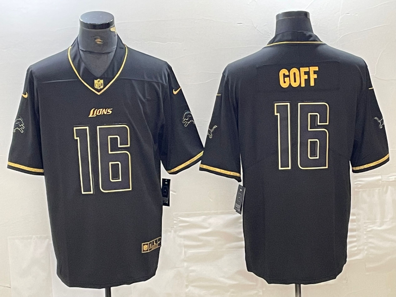 Men's Detroit Lions Jared Goff #16 Black Game Jerseys