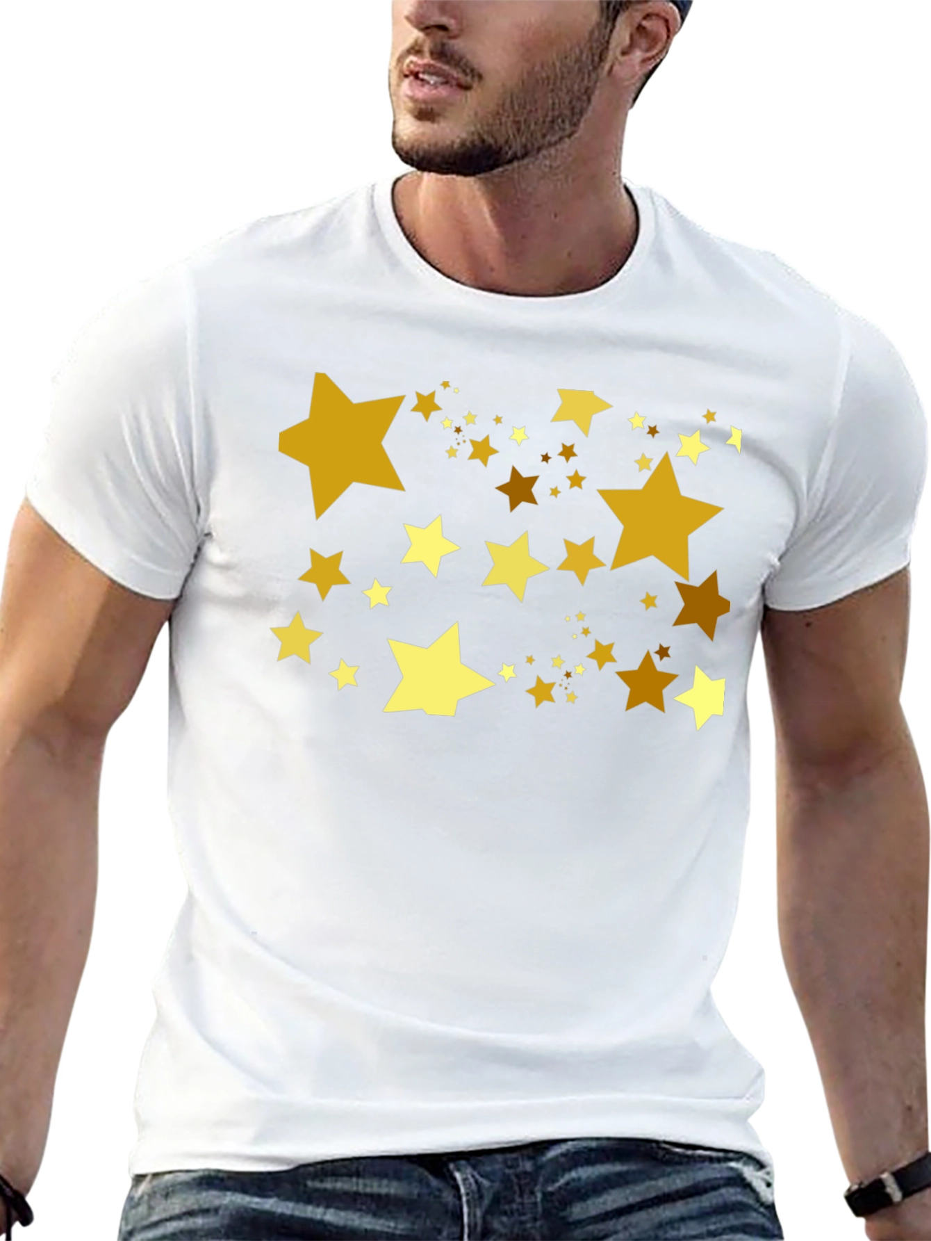 Golden Stars Black T-Shirt - Celestial Style