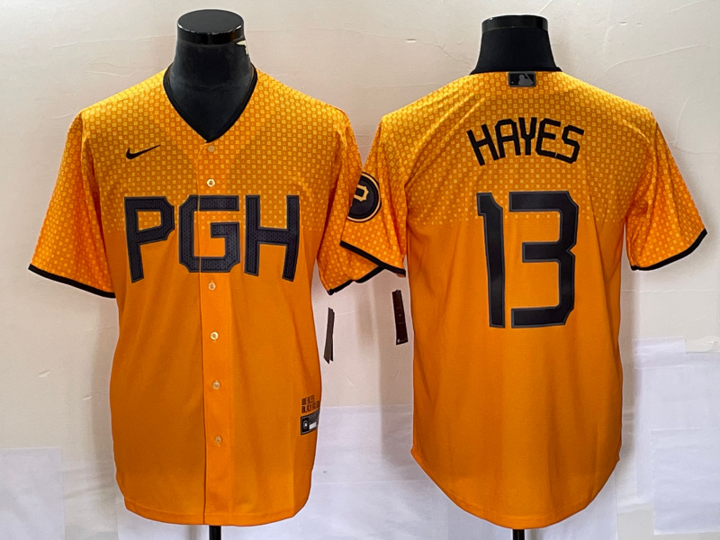 Men's Pittsburgh Pirates Ke'Bryan Hayes #13 Gold 2023 City Connect Replica Player Jerseys