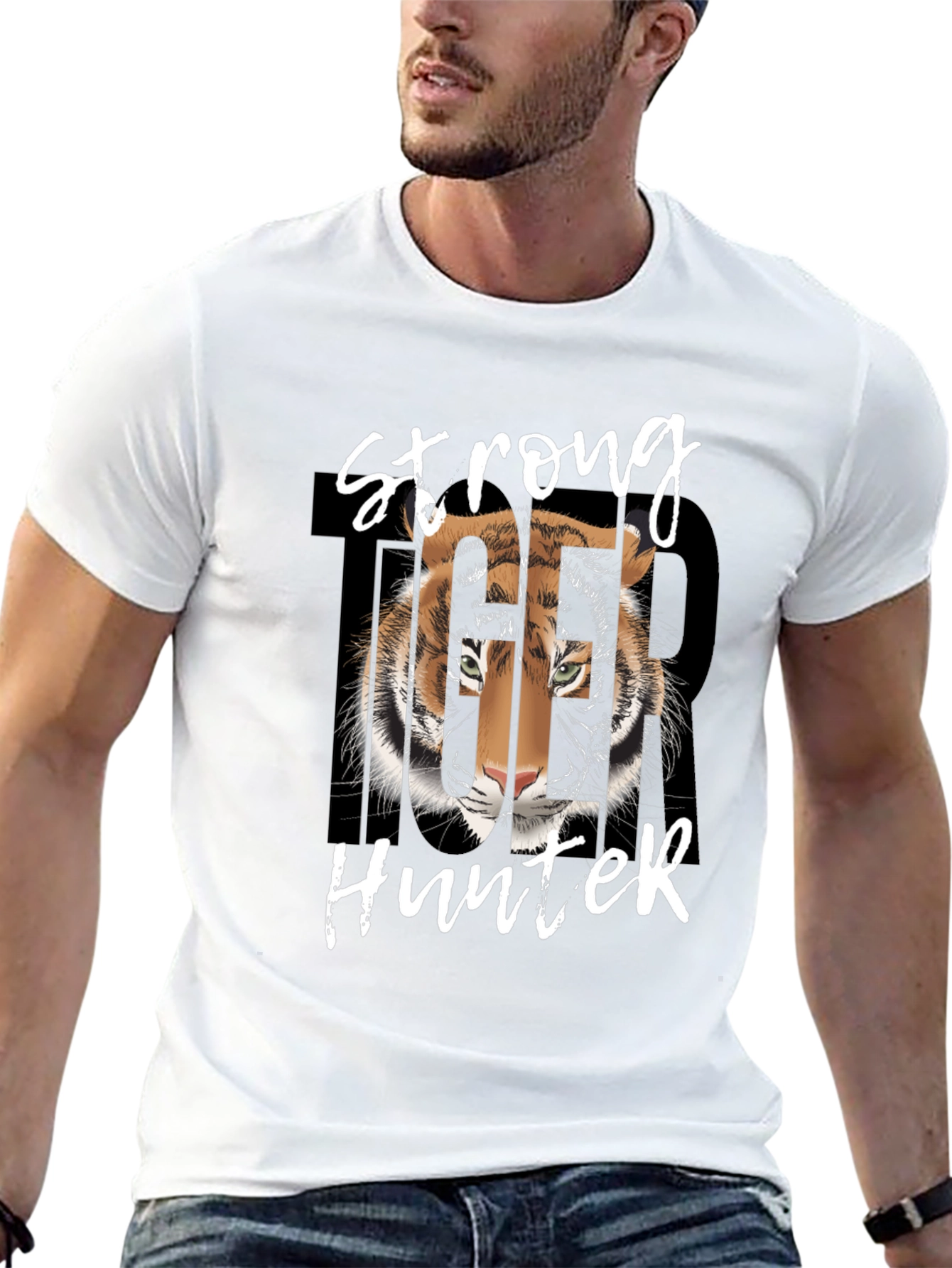 Strong Hunter Tiger Graphic Tee - Black Cotton T-Shirt