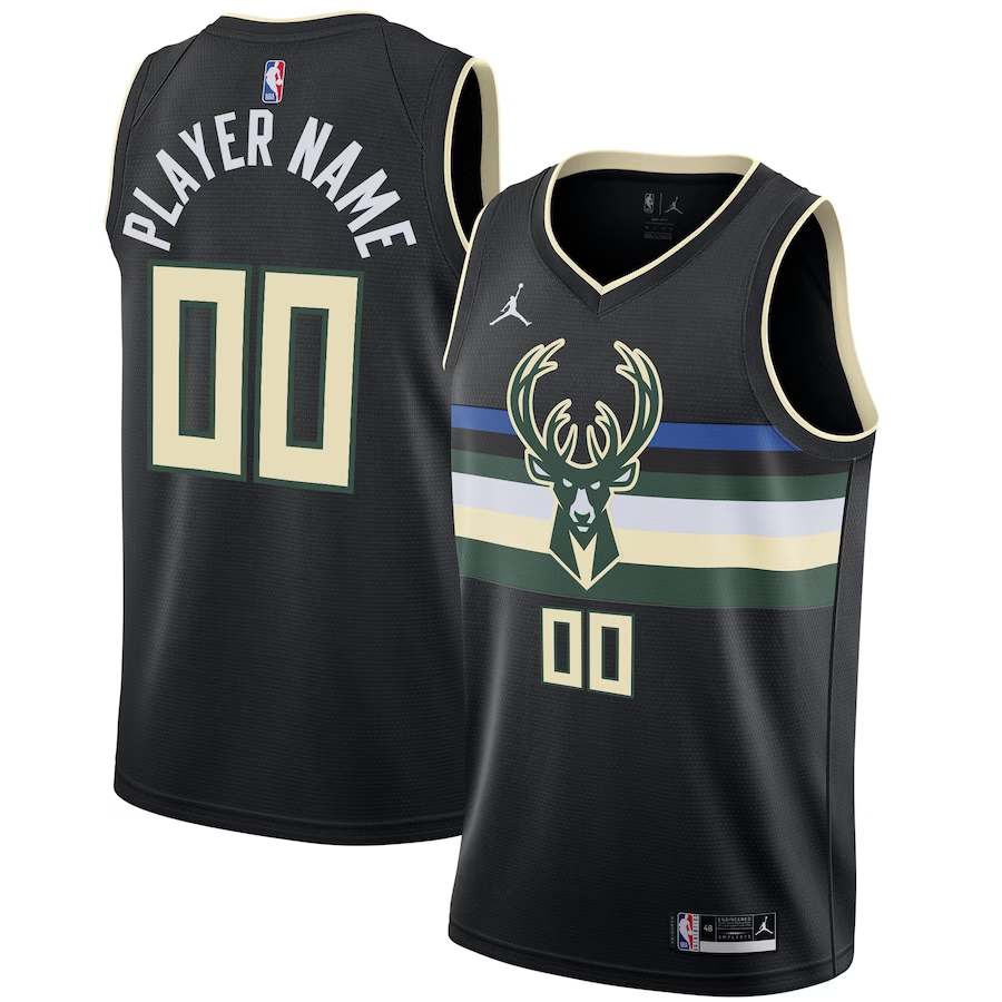 Men's Milwaukee Bucks Black Swingman Custom Jerseys - Statement Edition