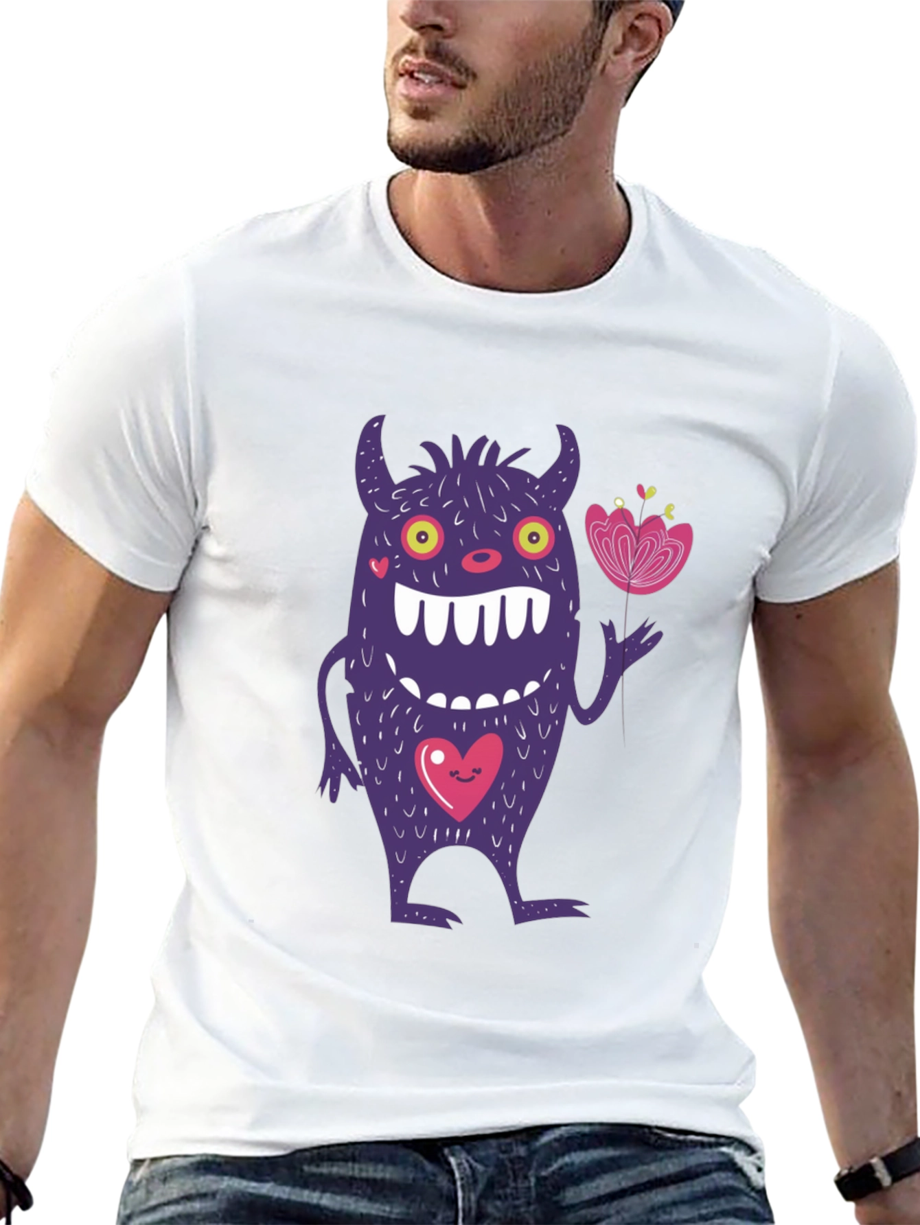Monster With Flower Graphic T-Shirt
