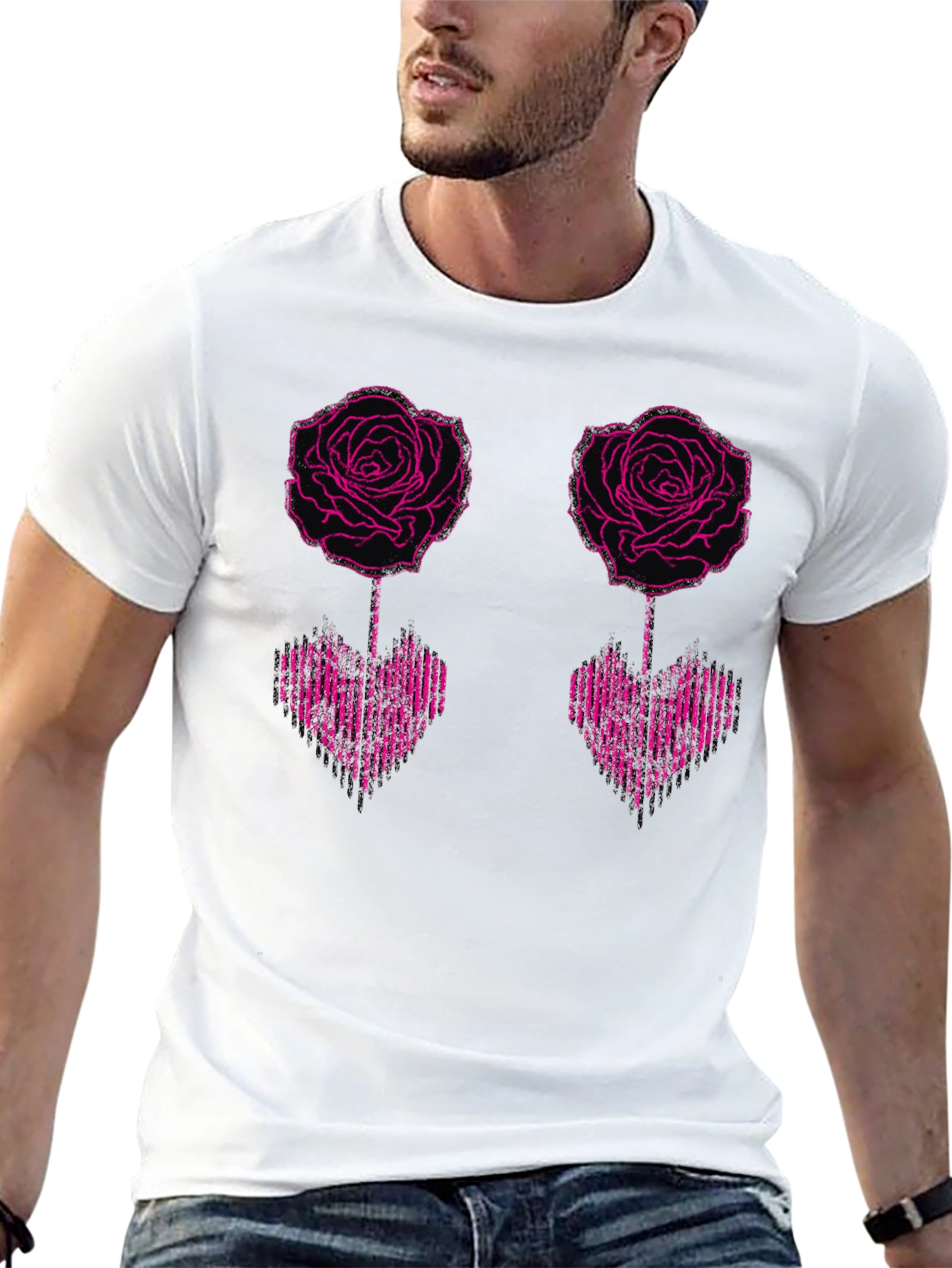 Rose Heart Graphic Tee - Black