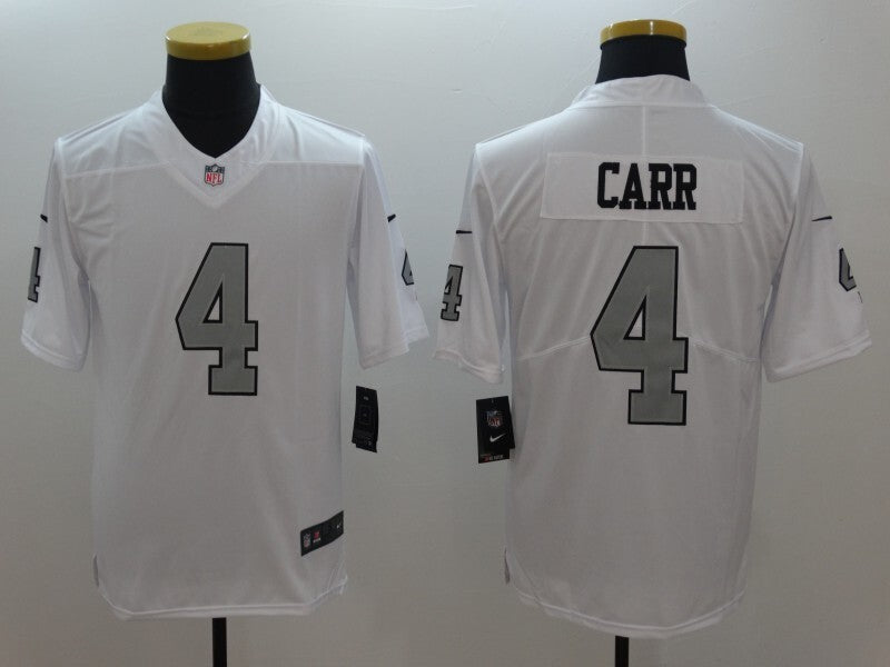 Men's Oakland Raiders Derek Carr Jersey- White-Silver Numbers