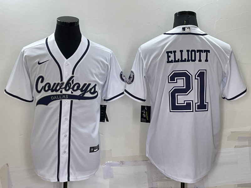 Men's Dallas Cowboys Ezekiel Elliott #21 White Game Jerseys Joint Edition