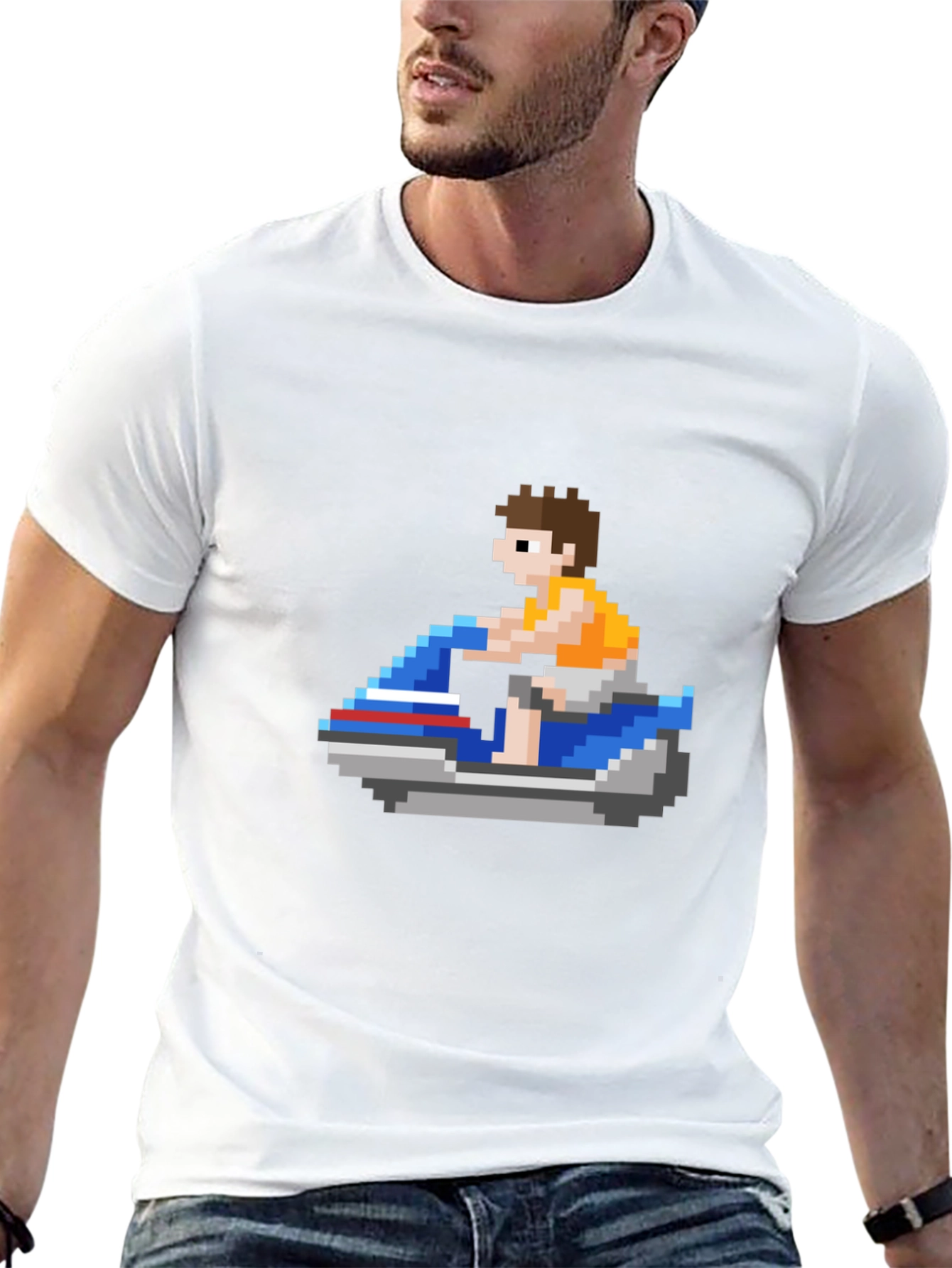 Pixel Jet Ski T-Shirt: Retro Gaming Style
