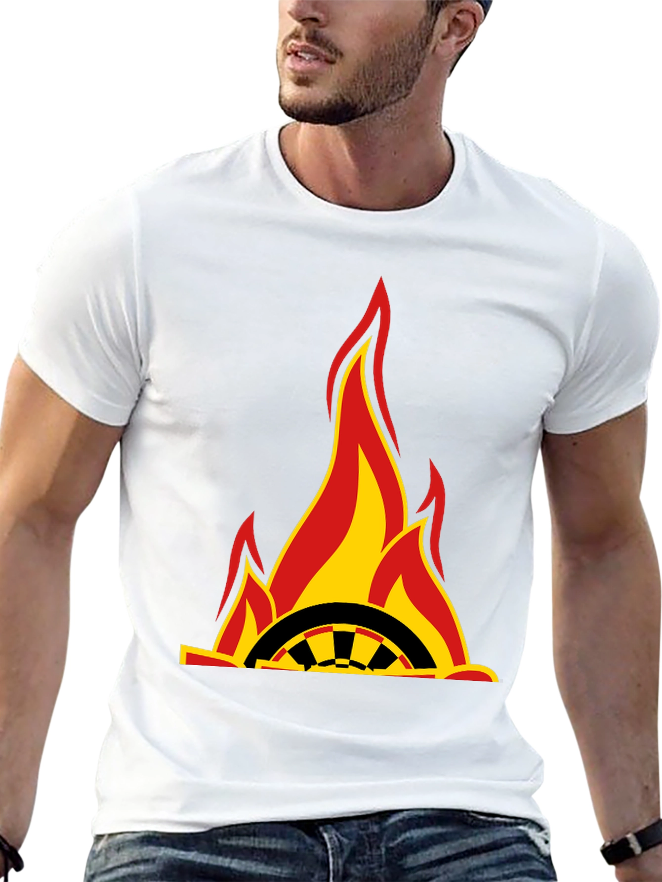Flaming Wheel Graphic Black T-Shirt
