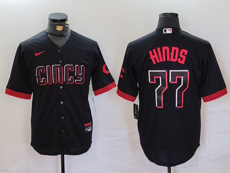 Men's Cincinnati Reds Rece Hinds #77 Black City Connect Replica Player Jerseys