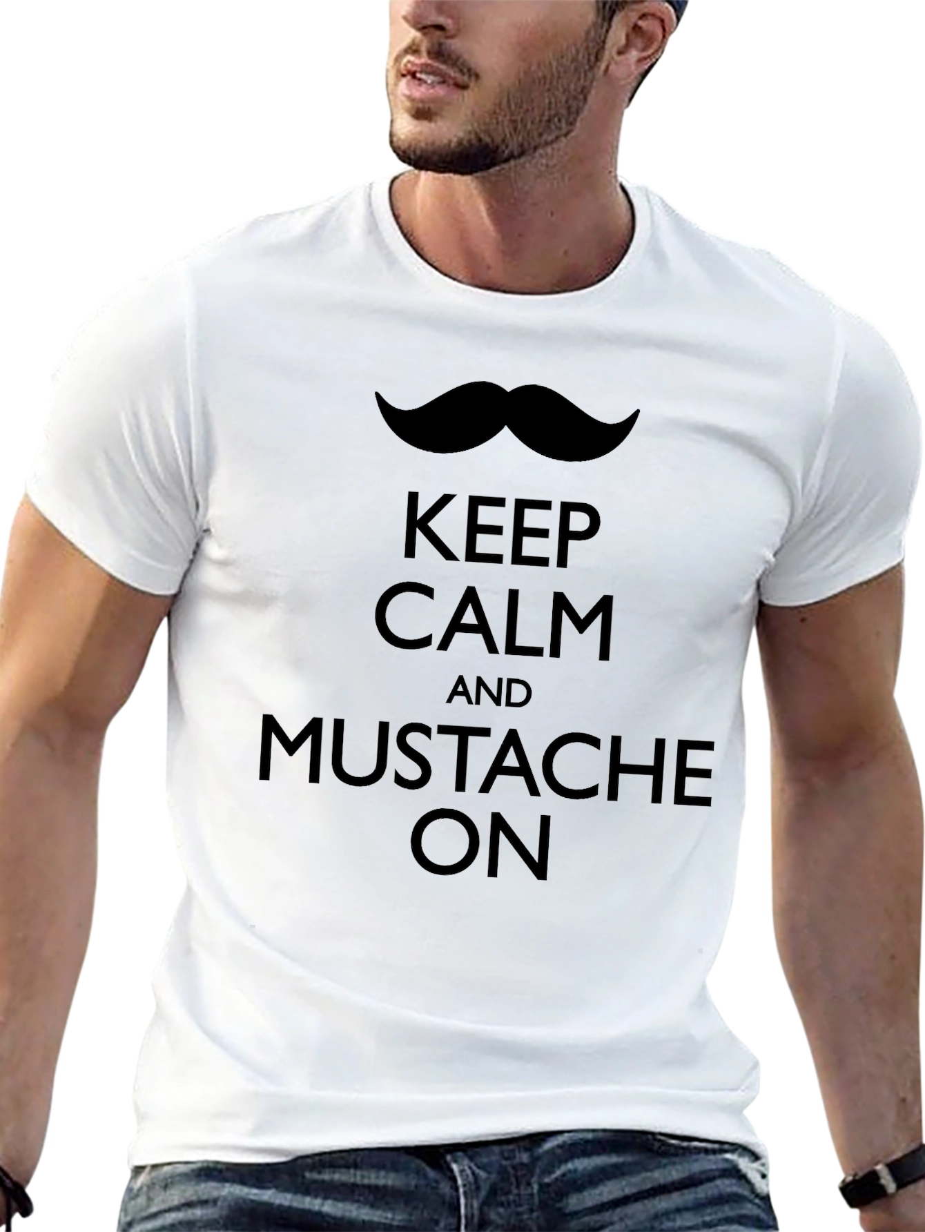 Keep Calm Mustache On Black T-Shirt