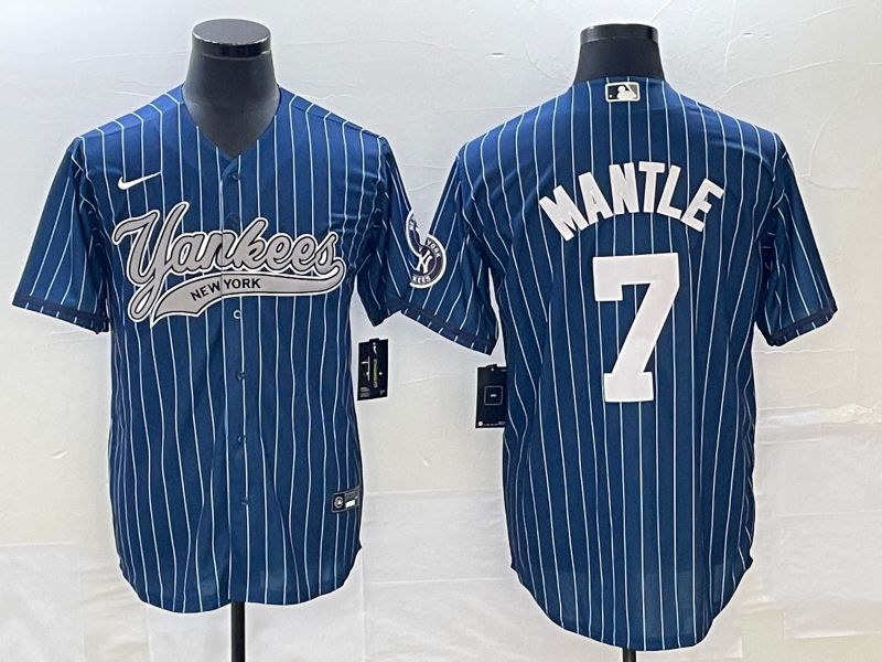 Men's New York Yankees Mickey Mantle #7 Blue Player Jerseys Joint Edition