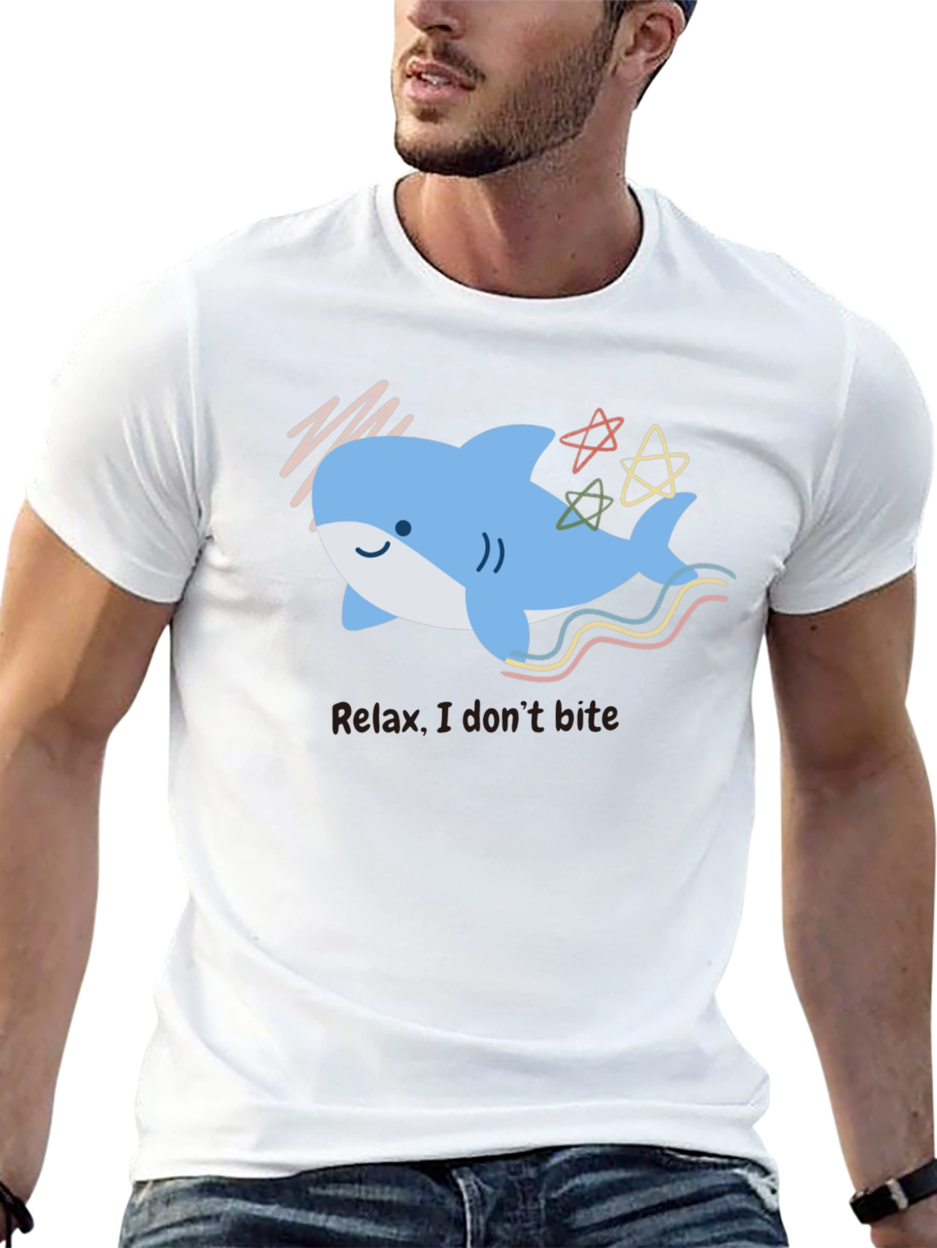 Relax Cute Shark Graphic Black T-Shirt