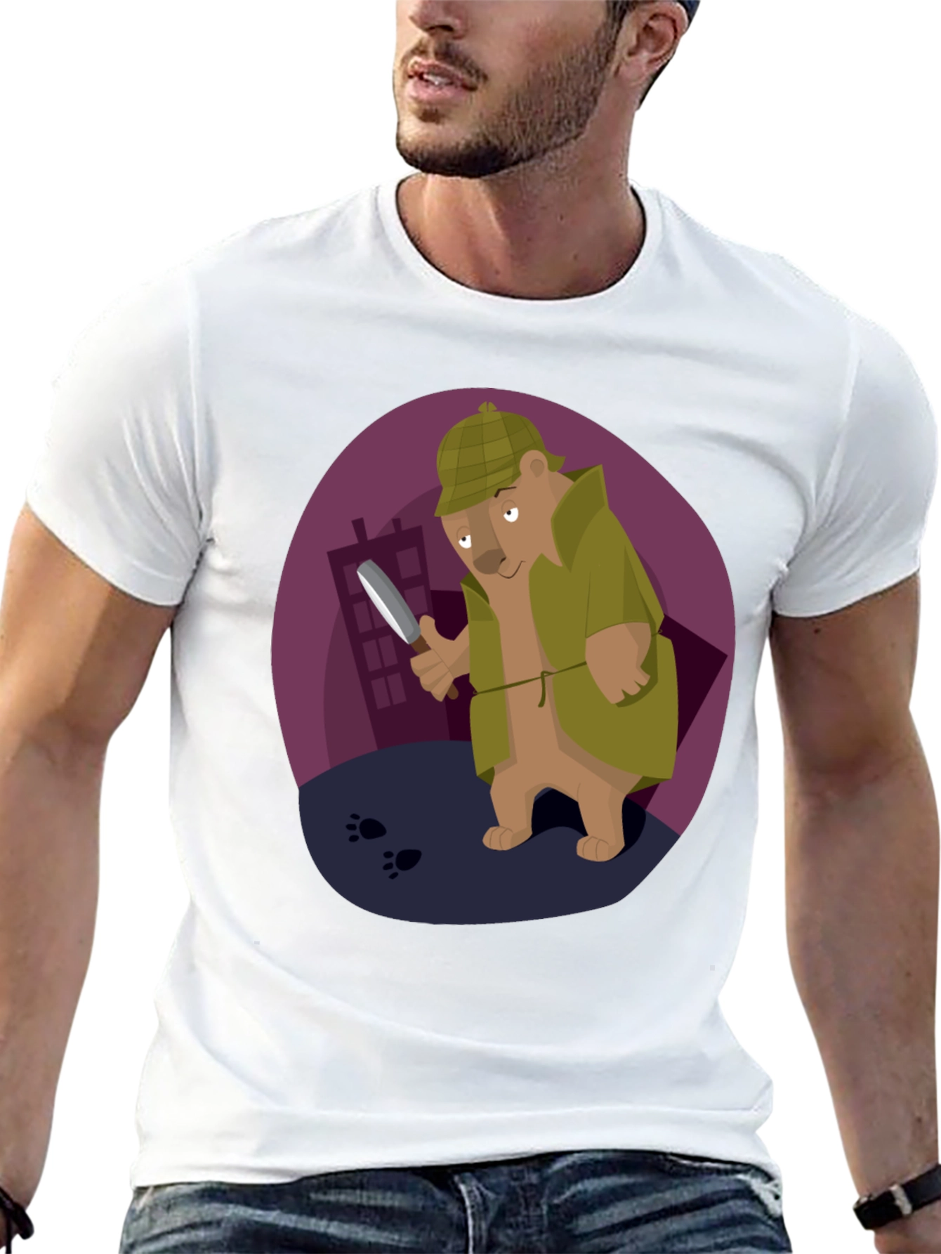 Detective Bear T-Shirt - Cartoon Sleuth Design